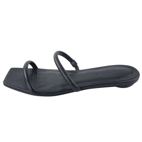 Everlane The Double Strap Black Leather Square Toe Slip On Flats Sandals Sz 7.5 - Picture 1 of 5
